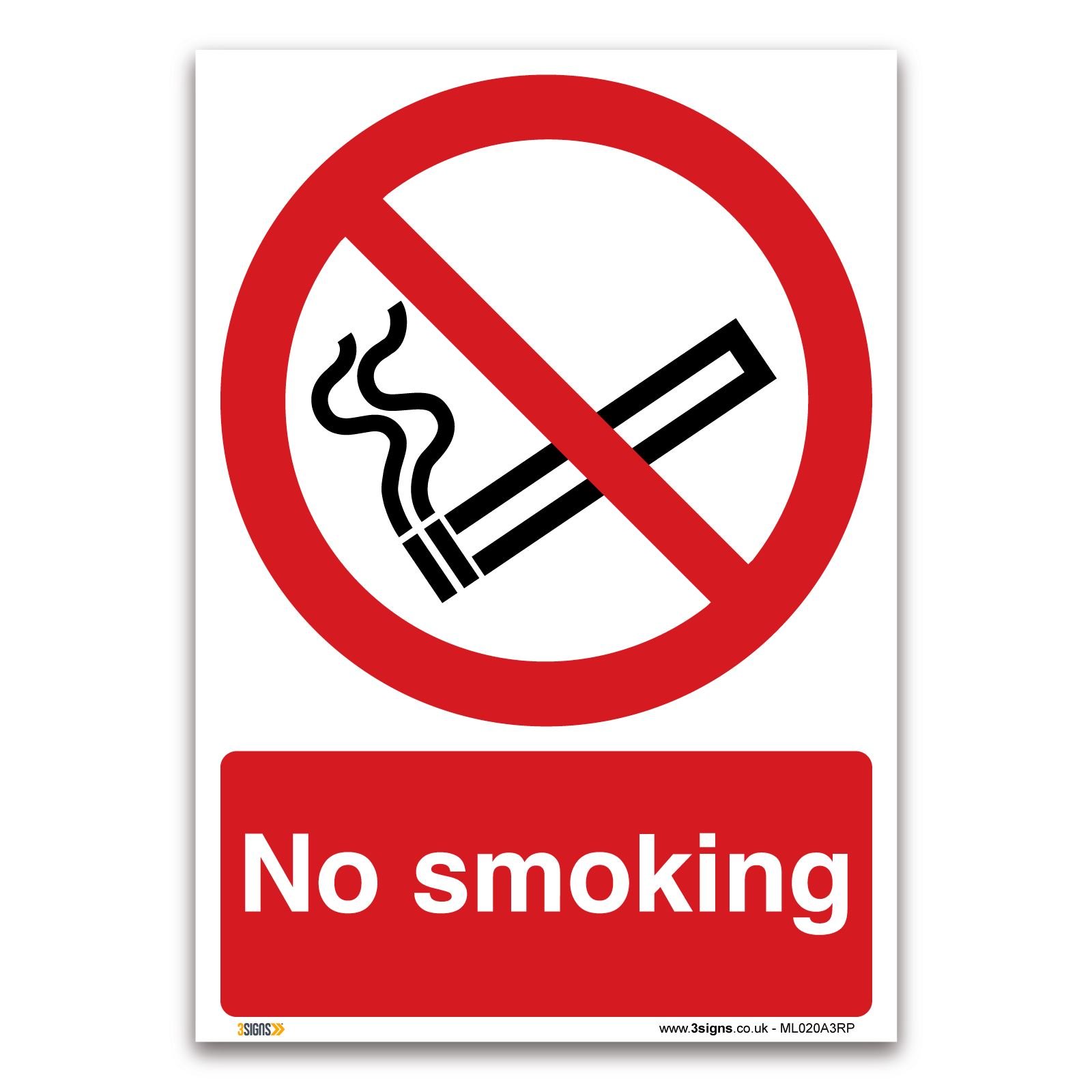 No smoking Sign - A3 1 mm Rigid Plastic Sign - Prohibition Smoking Safety