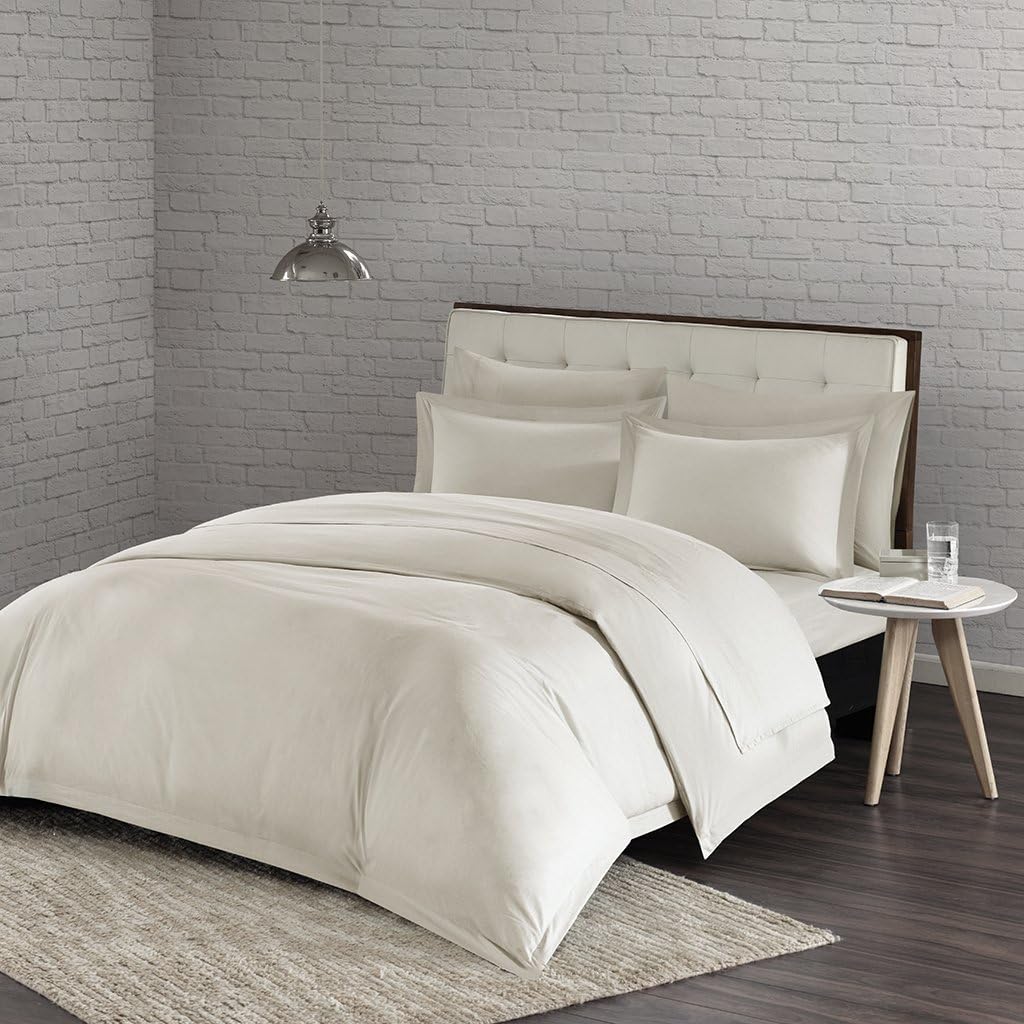 Urban Habitat Comfort Wash Cotton Duvet Cover Mini Set Ivory Full/Queen