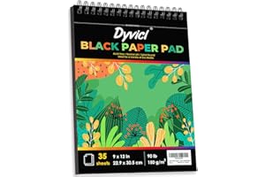 Dyvicl Black Paper Pad 9"x12" Sketch Book, 35 Sheets (90 lb/150gsm), Spiral Black Sketch Pad Drawing Paper for Pencil, Pastel, White Ink Gel Pen, Charcoal, Chalk, Metallic Marker, Paint Pen