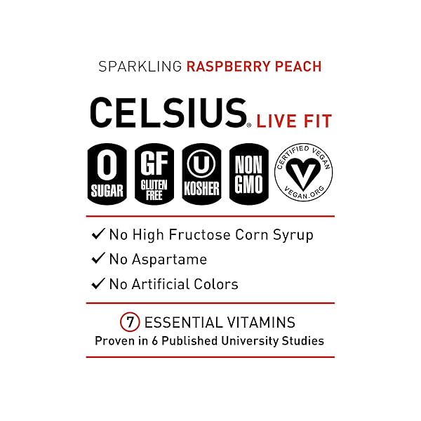 CELSIUS SPARKLING RASPBERRY PEACH, SUGAR FREE ENERGY DRINK, 12 FL OZ (PACK OF 12)