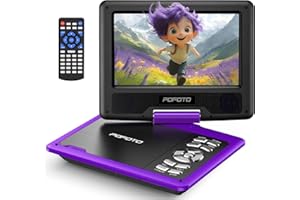 POFOTO 9.5" Portable DVD Player for Kids and Car with 7.5" Swivel Screen, 4-6 Hours Working Time, Car DVD Player with Dual Speakers, Remote Control, Support Sync TV, Region Free USB/SD/AV - Purple