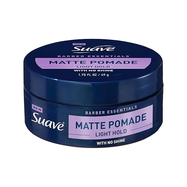 SUAVE HAIR POMADE FOR MEN BARBER ESSENTIALS STYLING, LIGHT HOLD AND NO SHINE, FOR ENHANCING HAIR SHAPE AND REDUCING FRIZZ, 1.75 OZ