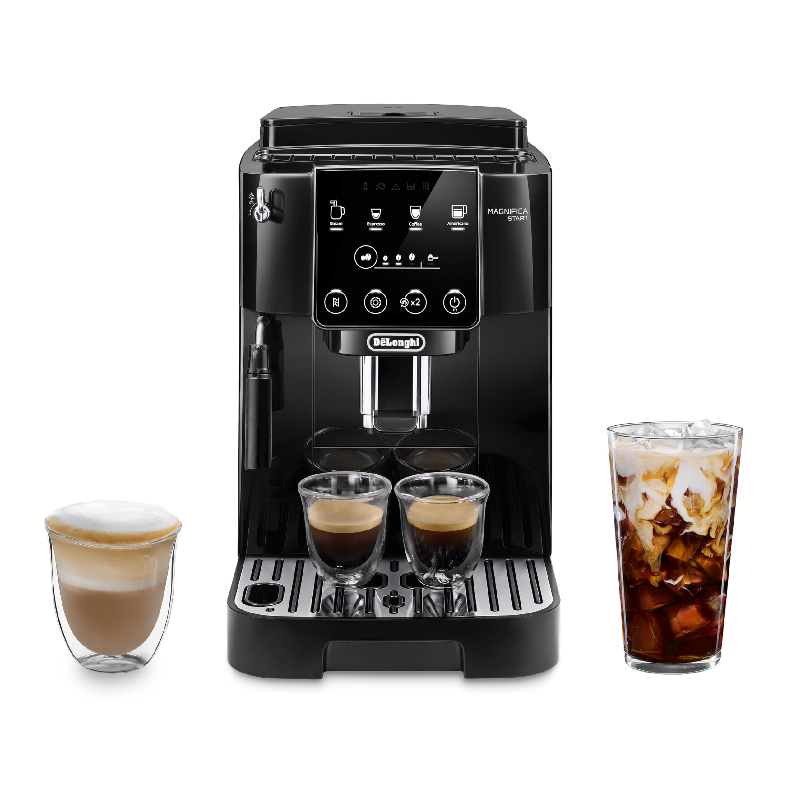 de'longhi magnifica start automatic espresso machine with manual milk frother & built in grinder - 3 one-touch recipes, easy-to-clean, home barista coffee maker for lattes, cappuccino, iced coffee