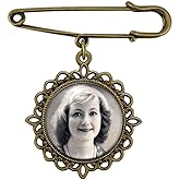 Wedding Boutonniere Bronze Gold Bouquet Photo Memorial Charm Pin Round Mother of the Bride Gift for Groom or Bride with Photo Resizing Software