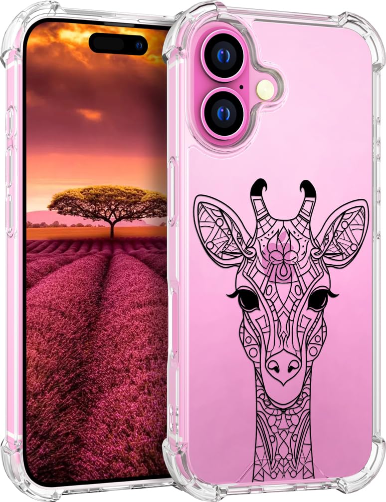 Topgraph Compatible with Iphone 16 Case Designer Cute Clear For Women,Transparent Silicone Phone Cover Case Design (Lovely Giraffe Line Art)