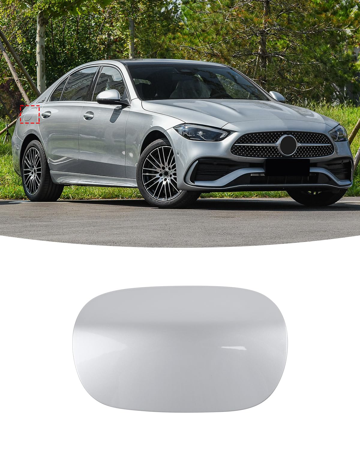 Photo 1 of LIMBQS Fuel Tank Cover for Mercedes-Benz C200 C250 C300 C400 C43 C450 C63, Fuel Tank Filler Door Cover for Mercedes-Benz C350e C63 AMG 2014-2021 (Silver)