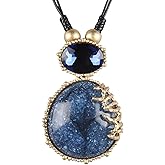 GelConnie Leather Necklace for Women Large Pendant Long Brown Necklace Circle Leather Choker Vintage Sweater Necklace Gold Chunky Boho Necklaces for Women