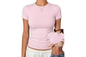Danysu Nude Built in Bra Cotton Jersey T Shirt No See Through Stretchy Lightweight Fitted Everyday Basic Tops Gym Workout Tee