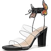 Aomigoct Heels for Women Pump Sandals with Butterfly Strappy Open Toe Lace Up High Wedding Heels Sandals Women Summer Slip On Dress Shoes for Party Wedding(Black,9)