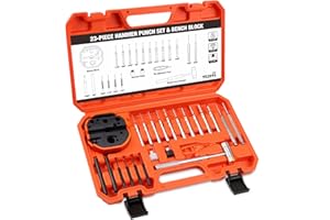 HORUSDY 23-Piece Punch Set Roll Pin Punch Set and Hammer with Bench Block, Punch Tool Ideal for Maintenance