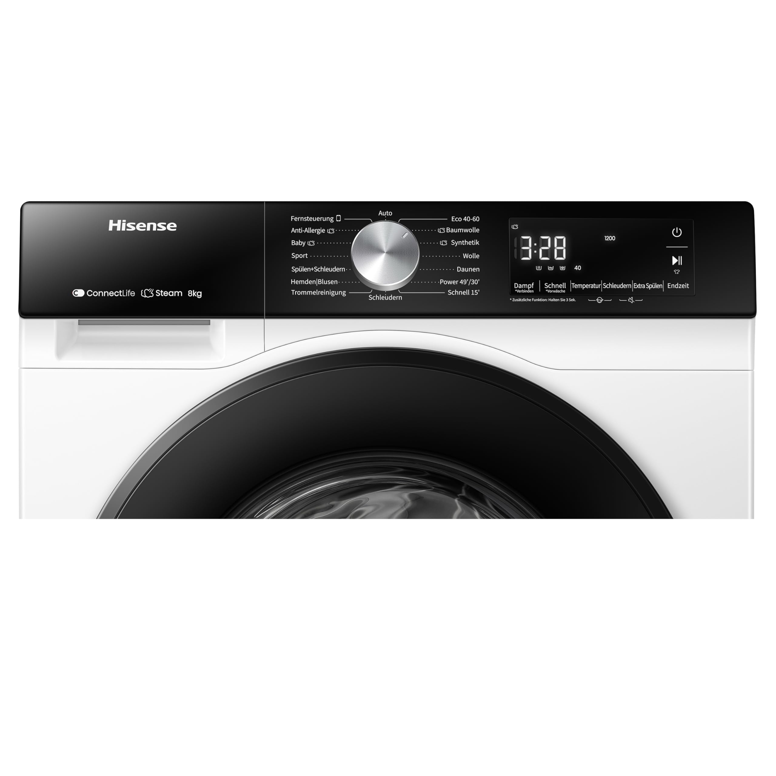 Hisense WF3S8043BW3 Waschmachine mit Dampffunkunktion, 8 kg, 1400 U,min, WIFI, ConnectLife, Power JetWash, Anti-Allergie Programm, Aqua Stop, Auto Wash, Quick Wash, EEK A-30 Prozent 5