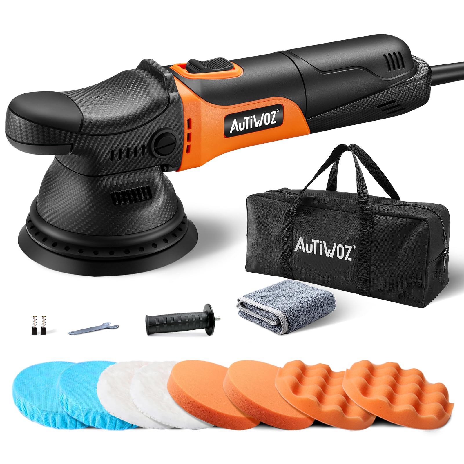 Photo 1 of AUTIWOZ Car Buffer Polisher, 5 Inch Dual Action Polisher for Car Detailing, 9mm Random Orbital Car Polisher Buffer Kit, 6 Speeds 2000-6200RPM, 4 Buffing Pads for Car detailing, Polishing, Waxing