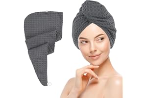 MaopaoBeauty Microfiber Hair Towel for All Hair Style 1 Pack Waffle Quick Drying for Wet Hair Drying Hair Wrap - Perfect for Women, Men and Kids (Grey, 1PCS)
