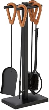 Relaxdays 5pc Fireplace Tool Set Black Metal Stand Ash Shovel Broom Tongs view 1