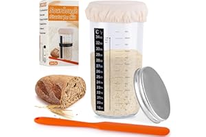NEOBELLA Sourdough Starter Jar, Sourdough Starter Kit With Thermometer, Scraper, Cloth Cover And Metal Lid, 24 Oz Wide Mouth Sour Dough Starter Container Use For Sourdough Bread Baking Supplies