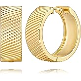 Lamdesa Gold Earrings for Women 14K Gold Hoop Earrings for Women Hoop Earring for Womens Hoops Twill Texture on 7mm Wide Outline Womens Hoops Earring