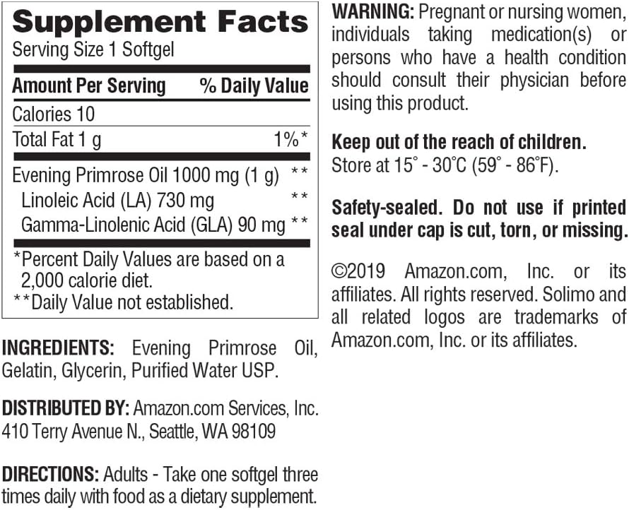  Brand - Solimo Evening Primrose Oil 1000 mg, 90 Softgels, One Month Supply: Health & Personal Care
