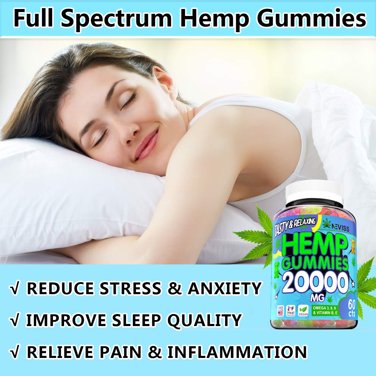 Premium Hémp Gummies 20000 MG - Hémp Gummy Bears Made in USA - Natural Organic Pure Hémp Extract Gummies for Pain, Anxiety & Stress Relief, Sleep, Calm & Immune Support - Rich Vitamins & Omega 3, 6, 9