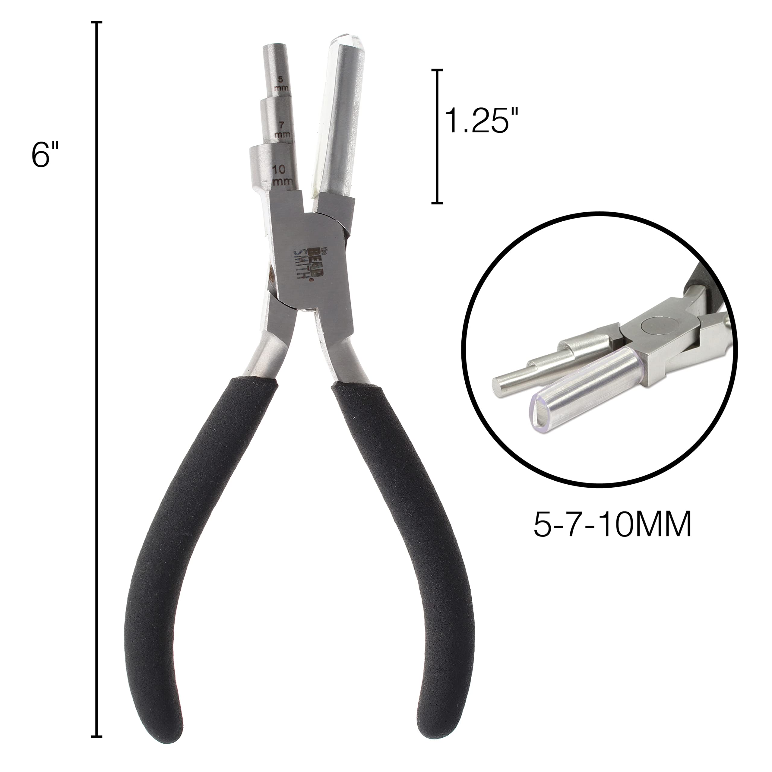 The Beadsmith Little Wrapper Pliers – Multi-Step Wrapping Tool – 5, 7 & 10mm barrels - 6 Inches Long, 1.25” Stainless Steel Jaws, Cushioned Grips – Use to Shape Rings and Make Consistent Sized Loops …