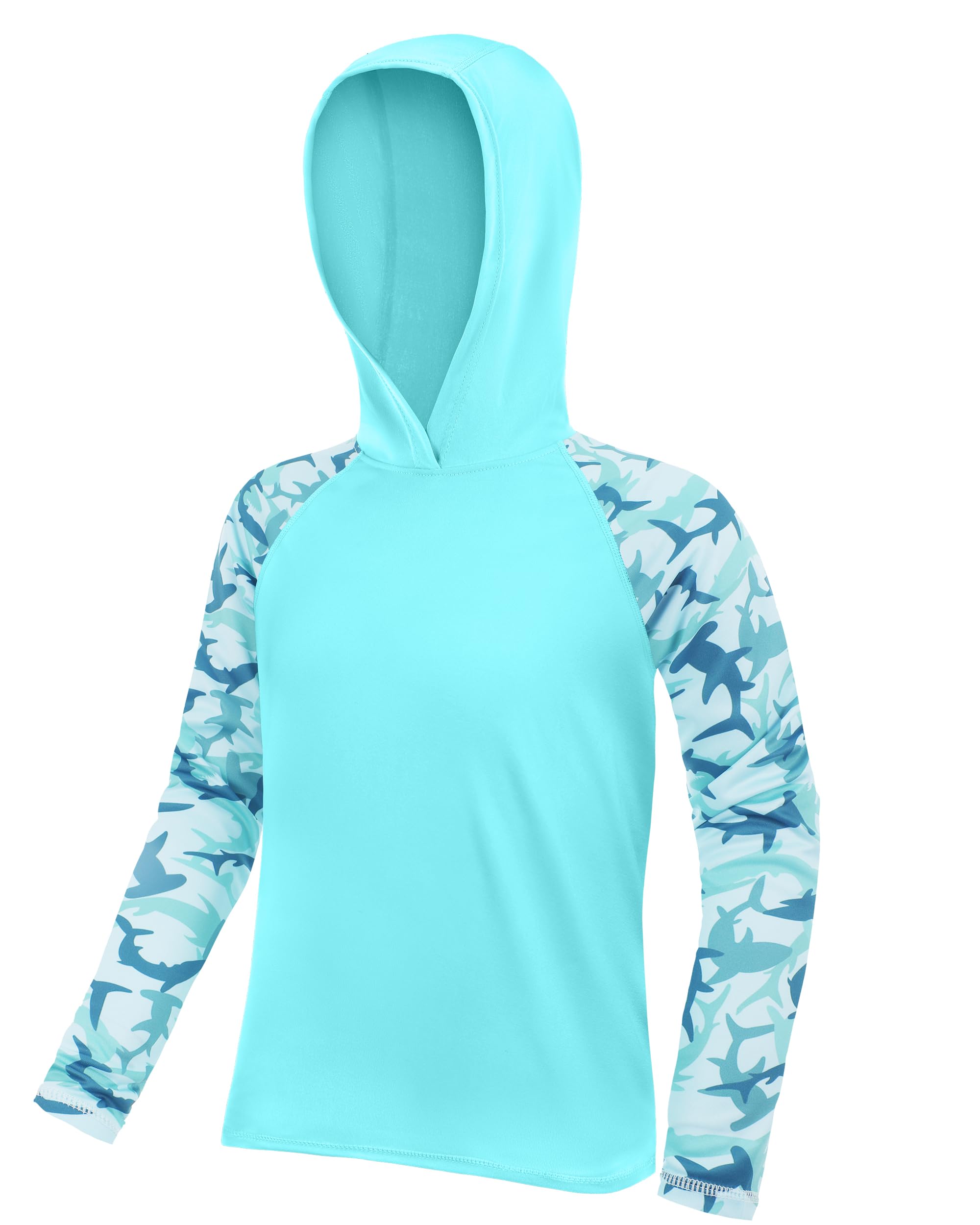 Photo 1 of DRONIRING Boys UPF 50+ Swim Hooded Shirt with Pocket/Non-Pocket, Youth Kids SPF UV Sun Protection Rash Guard Long Sleeve Fishing Shirts - S