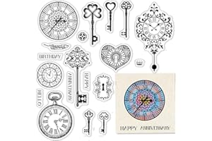 CRASPIRE Key Clear Stamps for Card Making Decoration Scrapbooking Supplies, Clock Clear Stamps Pocket Watches Transparent Rubber Stamps for Paper Card Photo Album Crafting Decoration