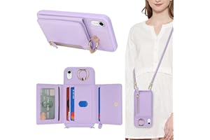 SunYoo for iPhone Xr Case with Card Holder,Phone Case for iPhone Xr Case with Strap Crossbody Lanyard Stand Ring,Xr Wallet Case for Women,Leather Zipper Pocket Case-Purple