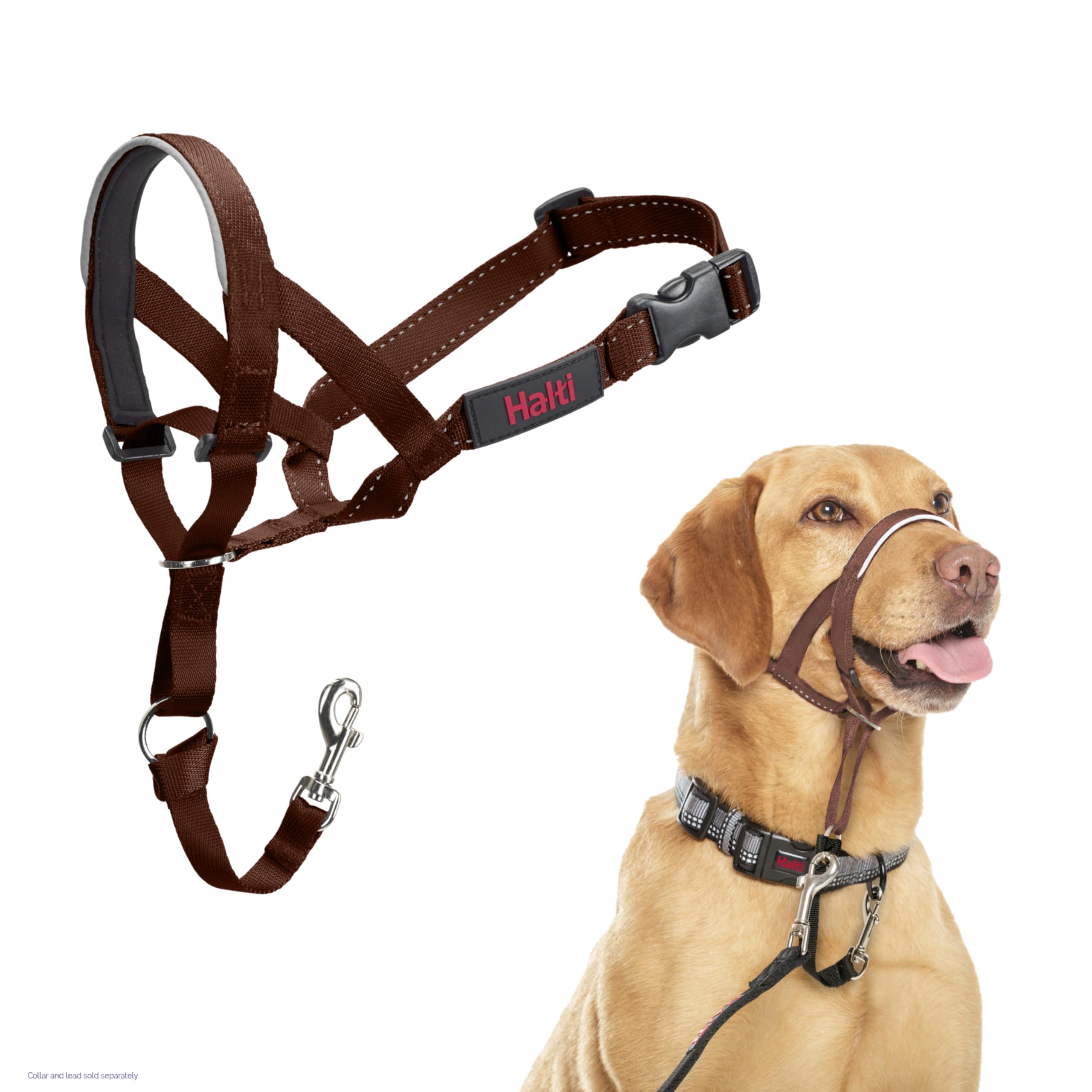 Halti Headcollar - Stop Your Dog Pulling on the Lead. Adjustable, Reflective and Lightweight, with Padded Nose Band. Dog Training Anti-Pull Collar for Medium Dogs (Size 3, Deep Walnut)