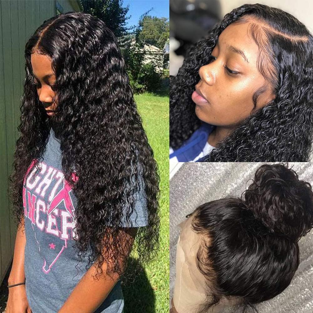 Water Wave Lace Front Wigs With Baby Hair Glueless Brazilian Human Hair Wig for Black Women Remy Unprocessed Natural Ocean Wave Wigs 150 Density Wet and Wavy Pre Plucked with Bleach Knots 26 Inch