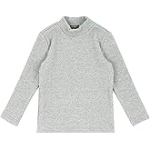 TOTO HEROS Kids Unisex Long Sleeve Mock Turtleneck Top, Ribbed Stretch Cotton Blend Casual T-Shirt, Grey and White