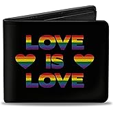 Buckle-Down Men's Wallet, Bifold, Love Heart Black Rainbow, Vegan Leather, Pride, 4.0" x 3.5"