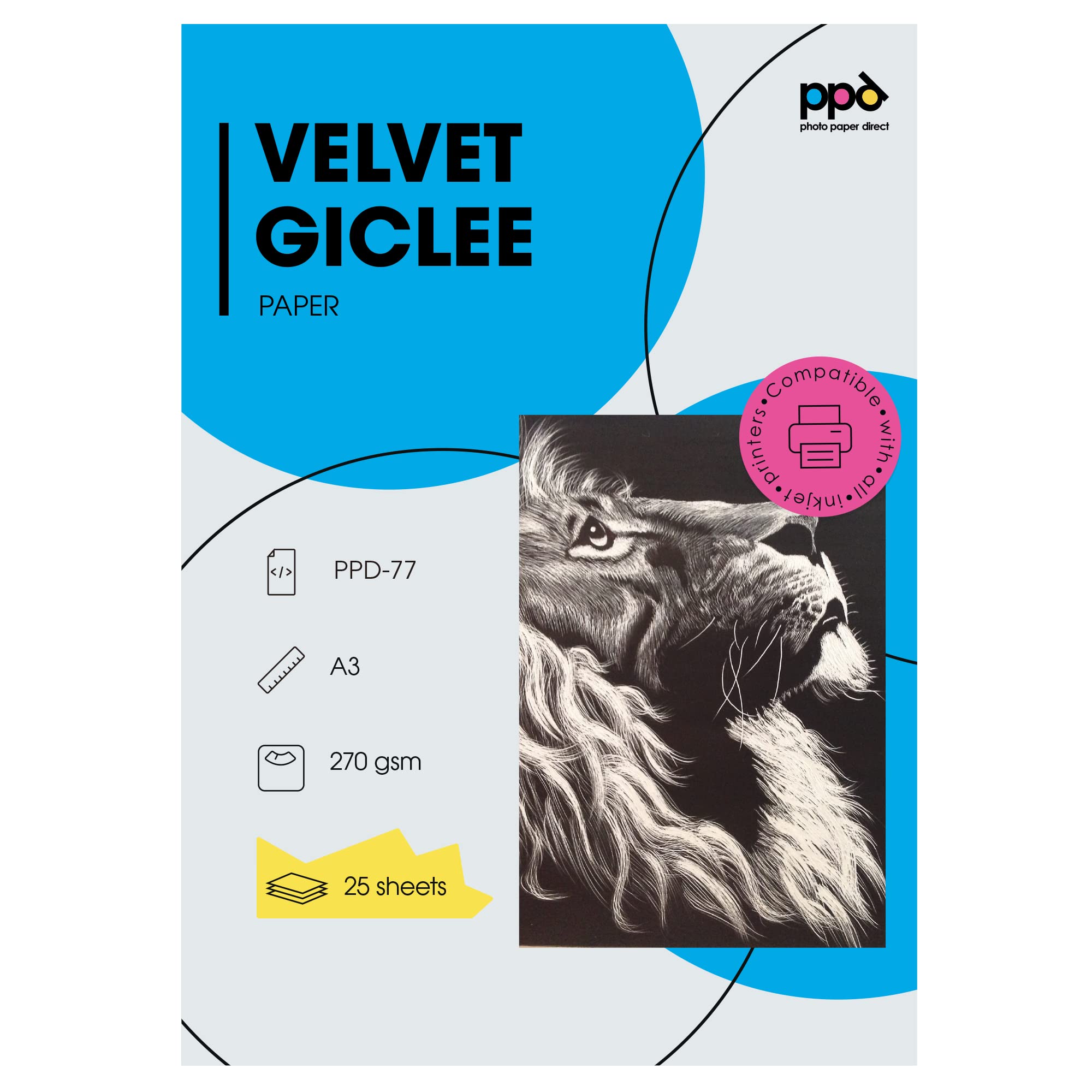 PPD 25 Sheets A3 Inkjet Fine Art Velvet Giclee Paper, Archival (270 GSM) PPD-77-25