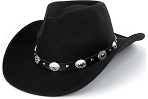 CAYSEP Women-Classic-Western-Cowboy-Shapeable-Hat - Men-Roll-Up-Wide-Brim-Felt-Fedora-Hats-Cowgirl-Hat with Belt Buckle(M-L)