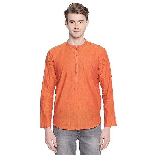 Men's cotton Kurta (110049618_ Rust_ Small)