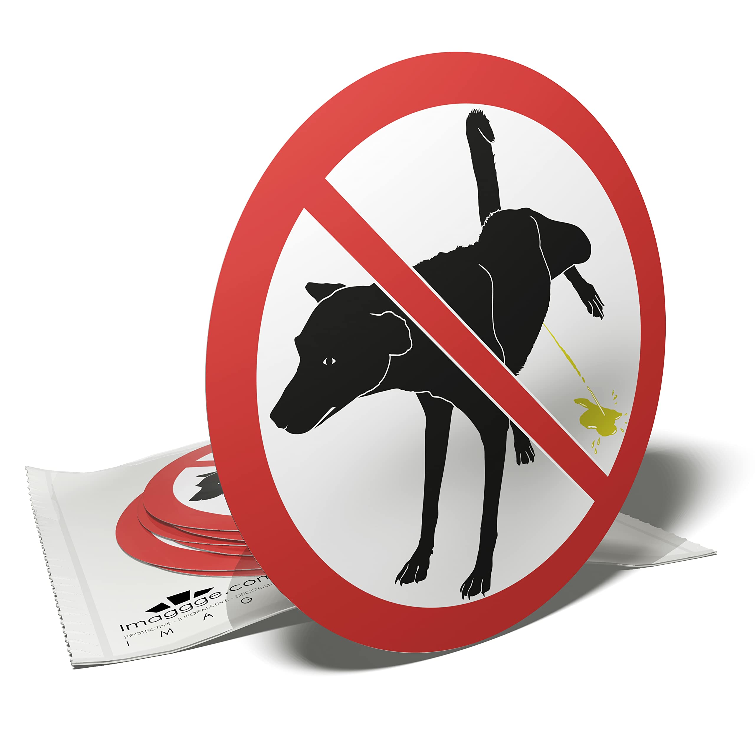 imaggge.com Dog Prohibited Stickers - 6 Round 9.5cm Signage - Red/White - Durable, Water Resistant, Easy Installation