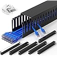 99in (6x L16.5in) Professional Server Rack Cable Management Raceway, H2.4in x W2in Large Capacity Cable Raceway Kit, Electrically Safe PVC, Open Slot Wire Raceway for Under Desk/Computer/Network Cords