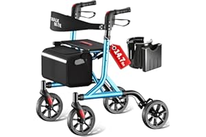 WALK MATE Rollator Walker for Seniors, Upgraded Thumb Press Height Adjustment, Lightweight 8 Inch Wheels with Cup Holder, Pad