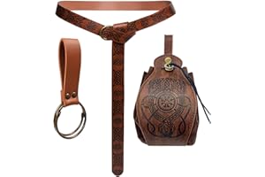SUMGOGO Belt Pouch Waist Bag 4PCS Retro Medieval Viking Bag Leather Belt Renaissance Halloween Festival Cosplay Costume Accessories (1-Brown)