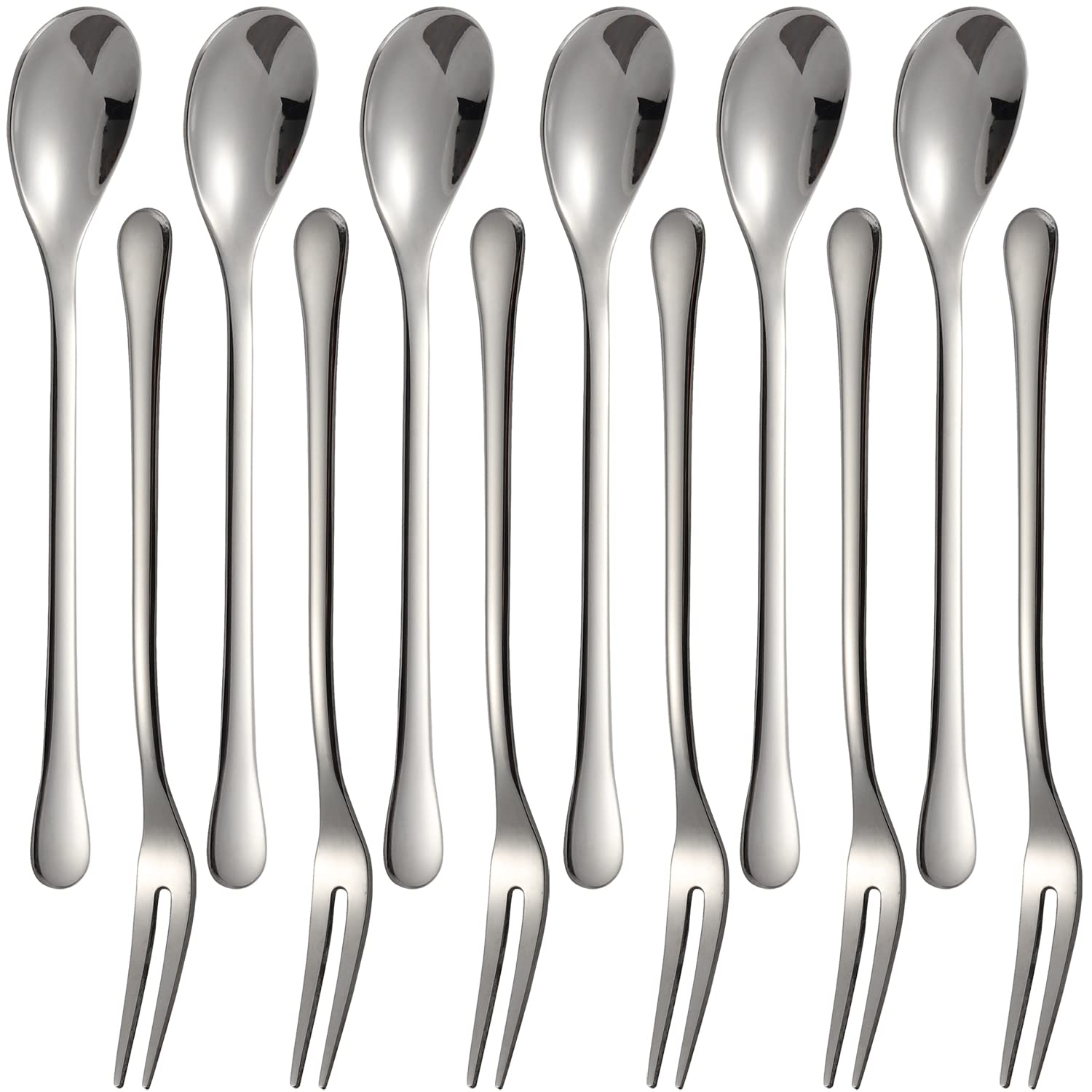 Mini Spoons and Forks Set Stainless Steel Including 6 Small Spoons for Tea Dessert 6 Mini Forks for Fruits