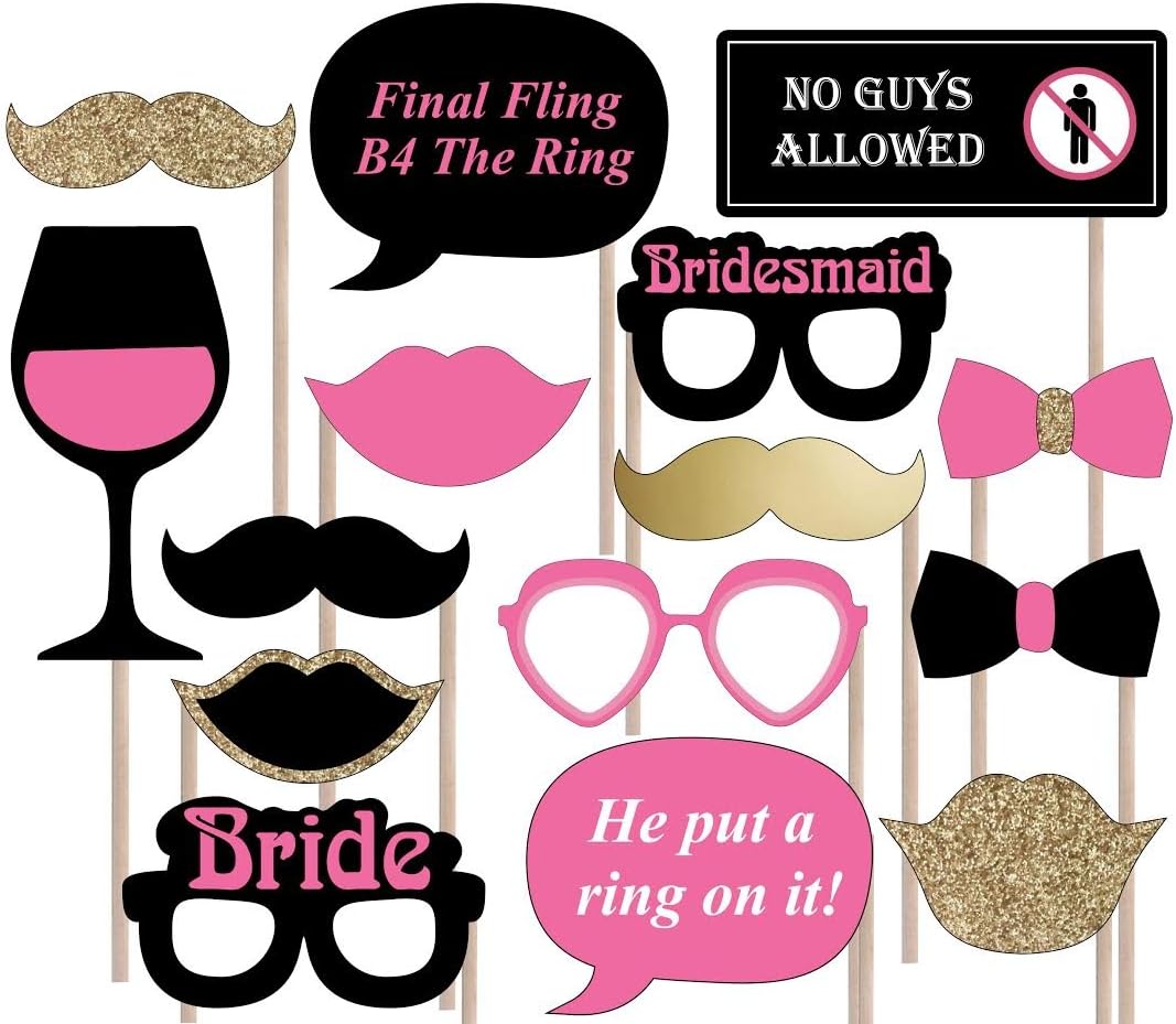 Bachelorette Photo Booth Props - Fun Bridal Party Pleasures - 20pcs Set Perfect For The Hens Night Before The Wedding