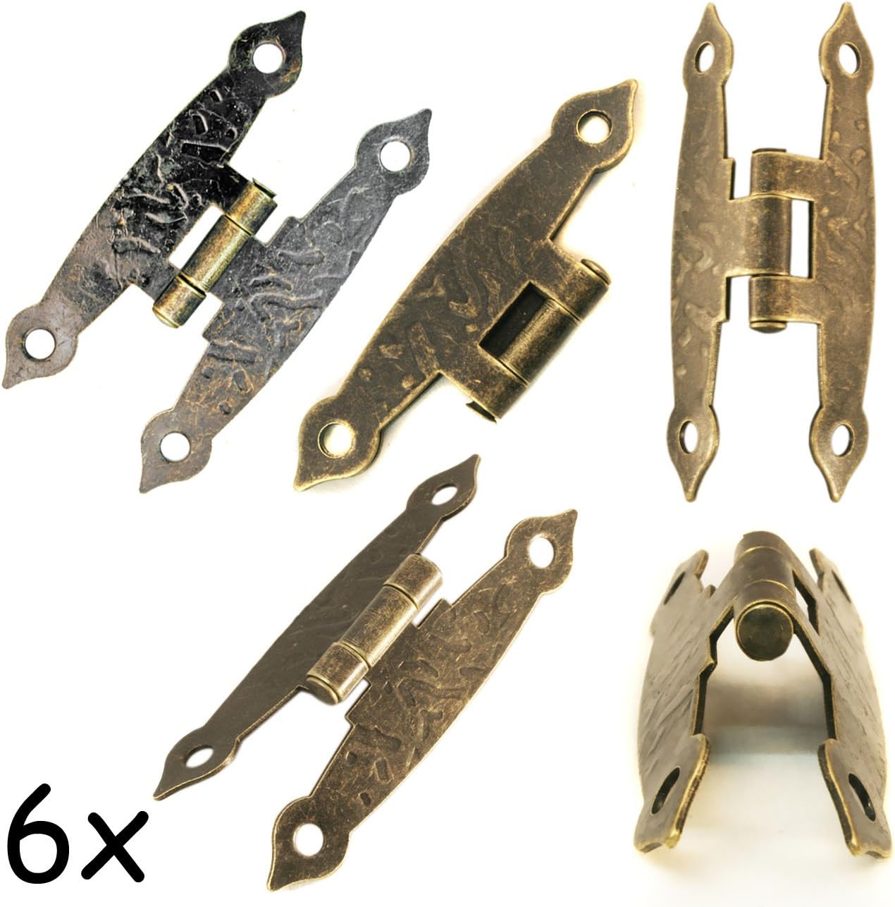 Fuxxer - 6 x antique hinges, bronze iron design, for cupboards, cupboard doors, chests, boxes, in vintage/country house/retro style, 65 x 34 mm, set of 6 - Image 4