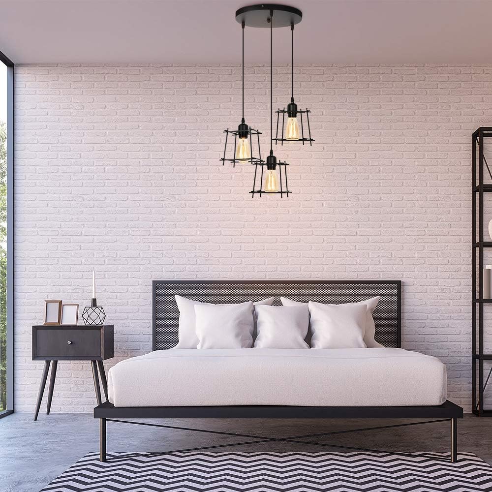 HAITRAL Dining Room Pendant Lighting 3 Lights - Industrial Hanging Light Fixtures Chandelier Black Metal Lampshade -Adjustable Ceiling Hanging Light Fixtures for Kitchen Island Bedroom: Home Improvement