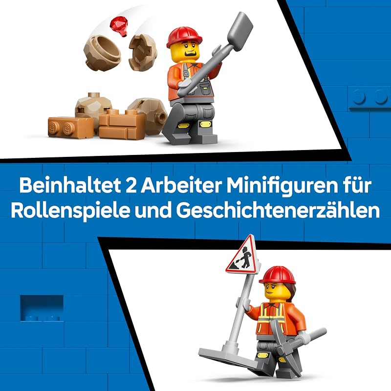 City Gelber Baggerlader - Baufahrzeug Spielzeug - Traktor mit 2 Minifiguren, funktionierender Frontschaufel und Heckbagger - Geburtstagsgeschenk für Jungen ab 7 Jahren - 60480 — Foto 6 von 8