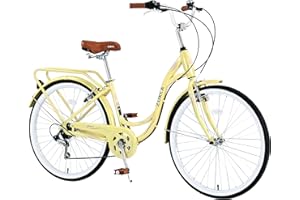 L-TWOO Cruiser Bike Low Step-Through 26inch Wheels Women Bike V - Brake 7 Speed Shifter Driven City Bike for Women Senior Men