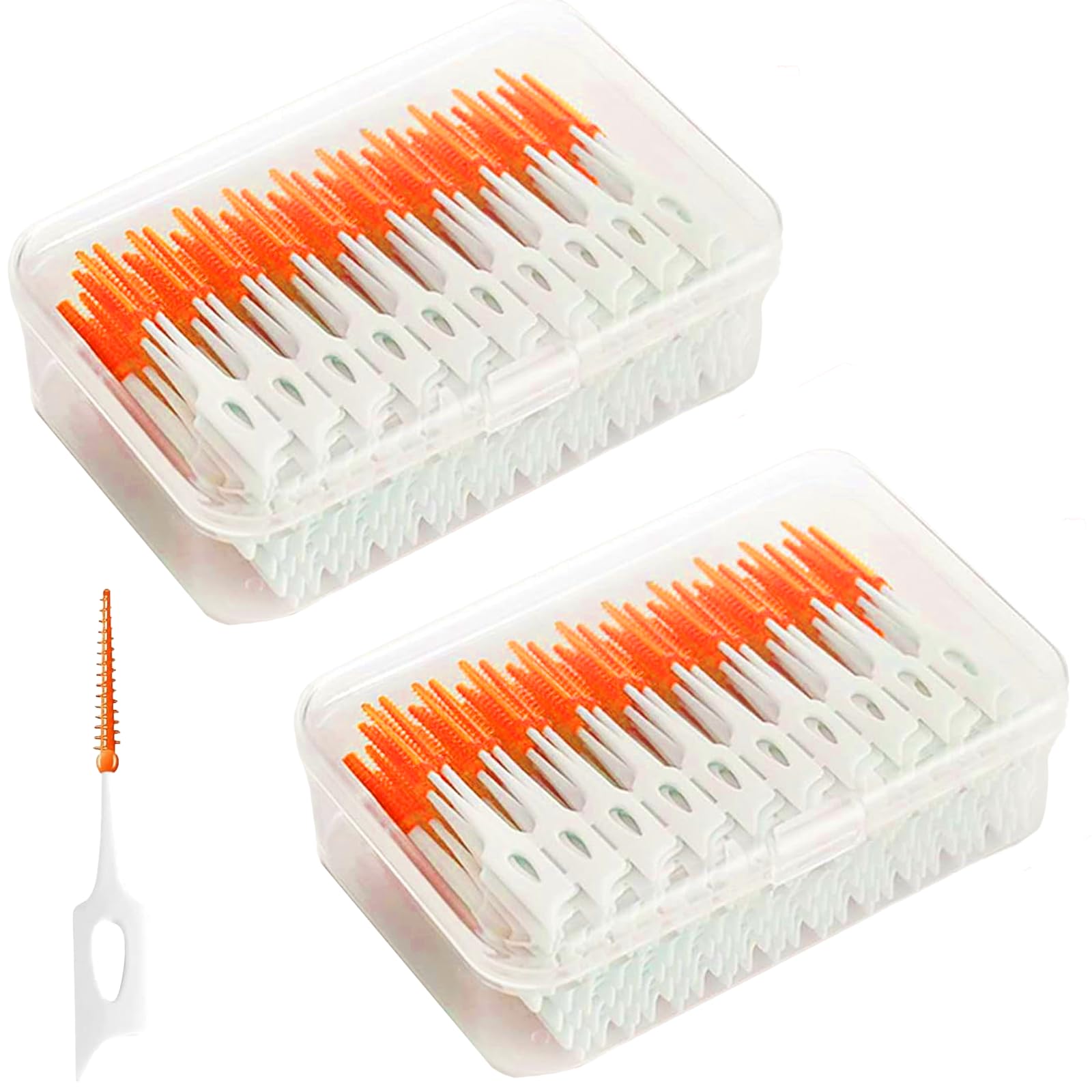 LFCFBH 400 PCS Interdental Brushes Orange, Silicone Teeth Floss Sticks for Oral Tooth Clean