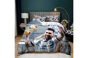 LUCIHZ Teen Boys Lionel Messi Bedding Set 3 Pieces Soccer Star Duvet Cover Set Soft and Breathable Comforter Cover Zipper