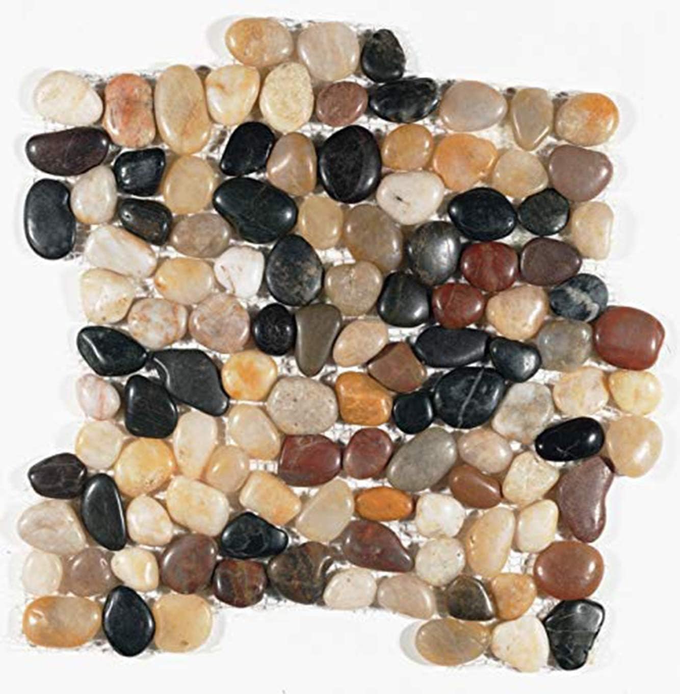 Interlocking Pebble Floor Tiles (8-Pack) Kitchen, Bathroom, and Patio Flooring | Indoor and Outdoor Use | Natural Polished Mixed Red Stones | Quick and Easy Grout Installation