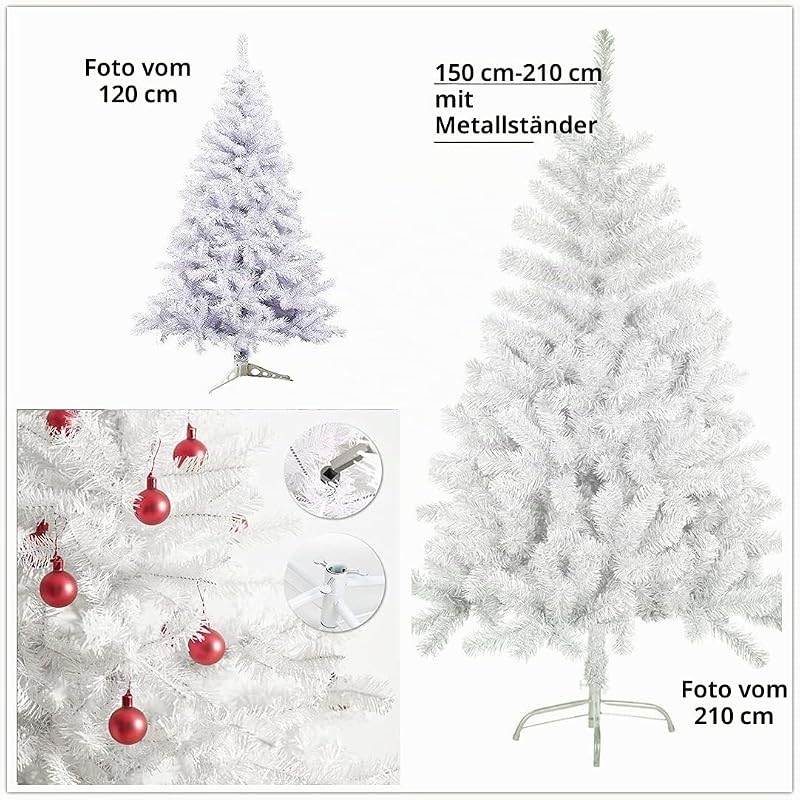 Künstlicher Weihnachtsbaum, Lametta-Blatt-Tanne 120–210cm Bäume mit Metallunterstützung (Glänzend Weiß, 180cm 477Tips)