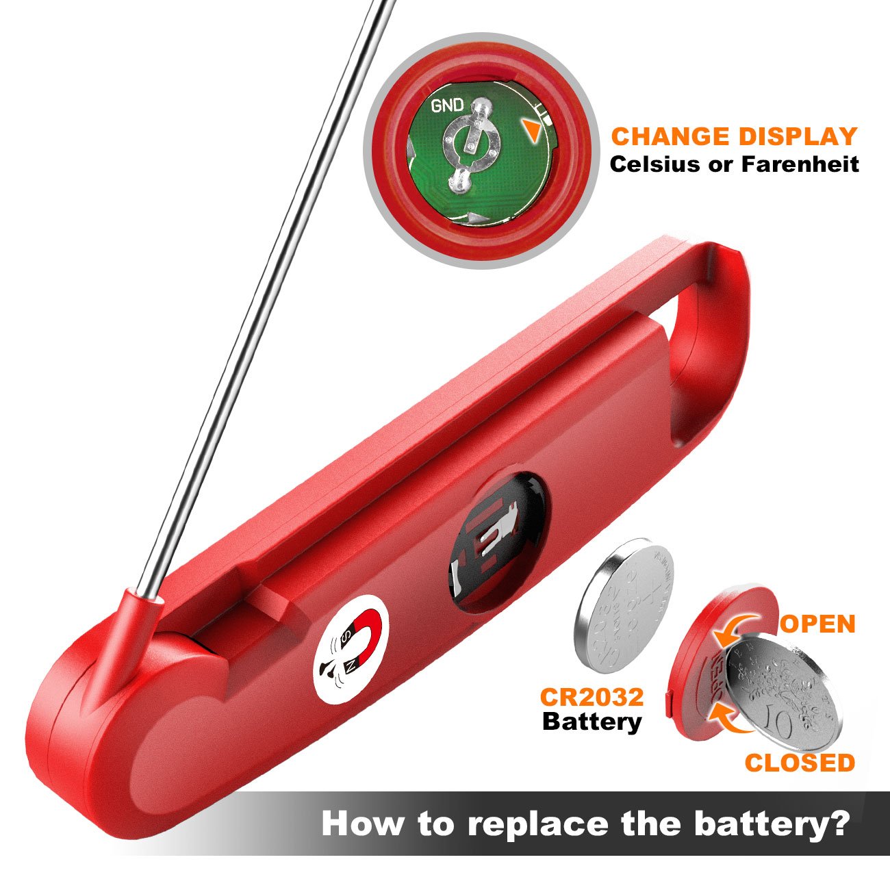 Digital Meat Thermometer, eSamcore Instant Read Cooking Thermometer Fast Accurate Food Thermometer w/ Bright LCD Display for Kitchen BBQ Grill Smoker [Chipotle]