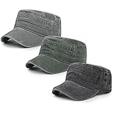 Qlauca 3Pcs Cadet Hat Military Cap Washed Cotton Flat Cap for Men Adjustable Army Hat