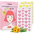 LitBear Acne Patch Pimple Patch, Pink & Yellow Heart Shaped Acne Absorbing Cover Patch, Hydrocolloid Acne Patches For Face Zit Patch Acne Dots, Tea Tree Oil + Centella, 112 Patches, 14mm & 10mm